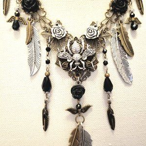 #481 Ornate Black-Beaded B-SISTERS Boho Statement Necklace